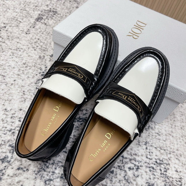 DIOR 25S BOY PLATFORM LOAFERS IN BLACK MIX WHITE CALFSKIN