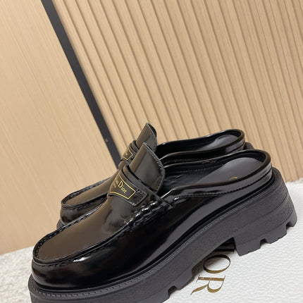 DIOR 25S BOY MULES IN BLACK CALFSKIN