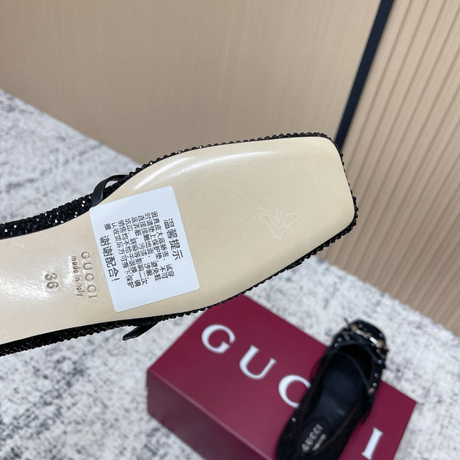 GUCCI 26S BALLET FLATS IN BLACK SUEDE WITH CRYSTALS
