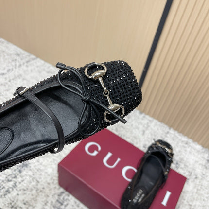 GUCCI 26S BALLET FLATS IN BLACK SUEDE WITH CRYSTALS