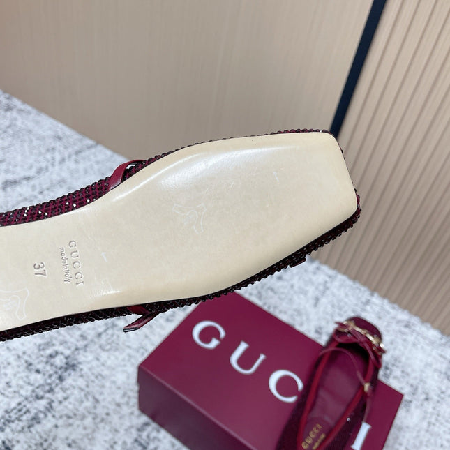 GUCCI 26S BALLET FLATS IN RED WITH CRYSTALS