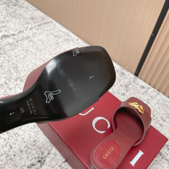 GUCCI 26S GG LOGO HIGH-HEEL MULES IN DARK RED CALFSKIN