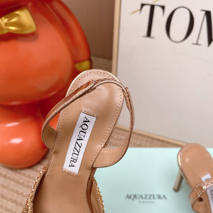 AQUAZZURA 26S GATSBY SLING PUMPS 105 MM IN LIGHT GOLD SEQUINED