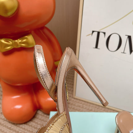 AQUAZZURA 26S GATSBY SLING PUMPS 105 MM IN LIGHT GOLD SEQUINED