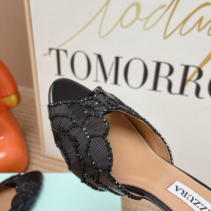 AQUAZZURA 26S GATSBY MULES 105 MM IN BLACK SEQUINED