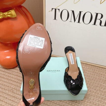 AQUAZZURA 26S GATSBY MULES 105 MM IN BLACK SEQUINED