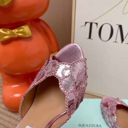 AQUAZZURA 26S GATSBY MULES 105 MM IN METALLIC PINK SEQUINED