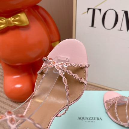 AQUAZZURA 26S HIGH HEELS 100 MM IN LIGHT PINK LAMBSKIN CRYSTAL EMBELLISHED