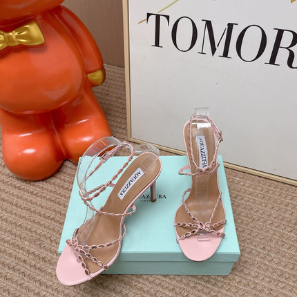 AQUAZZURA 26S HIGH HEELS 100 MM IN LIGHT PINK LAMBSKIN CRYSTAL EMBELLISHED