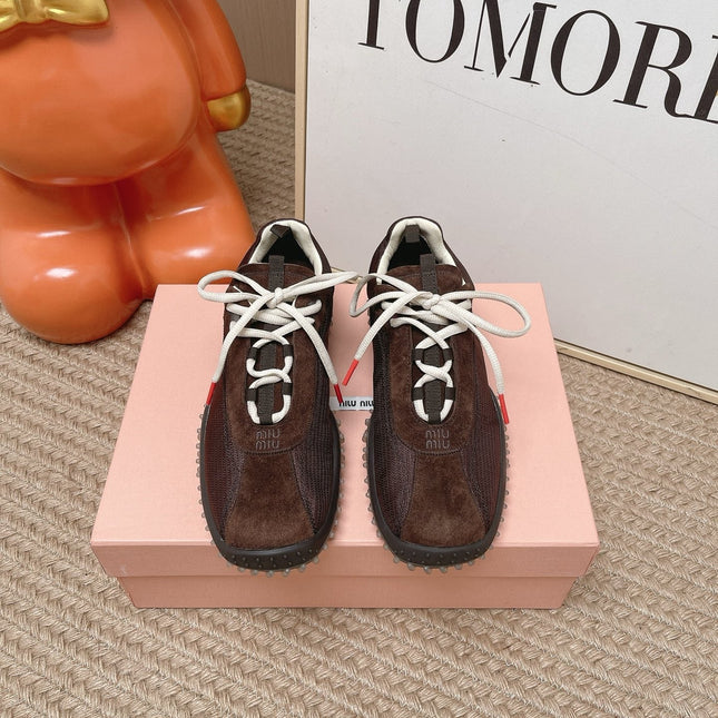MIUMIU 26S SNEAKER IN DARK BROWN SUEDE STYLE 7