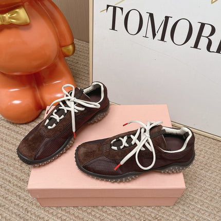 MIUMIU 26S SNEAKER IN DARK BROWN SUEDE STYLE 7