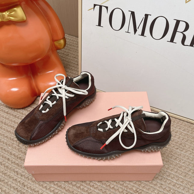 MIUMIU 26S SNEAKER IN DARK BROWN SUEDE STYLE 7