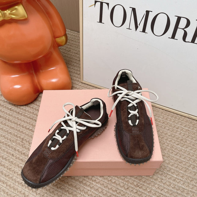MIUMIU 26S SNEAKER IN DARK BROWN SUEDE STYLE 7