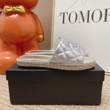 CHANEL 26S WEDGE SANDALS IN SILVER LAMBSKIN