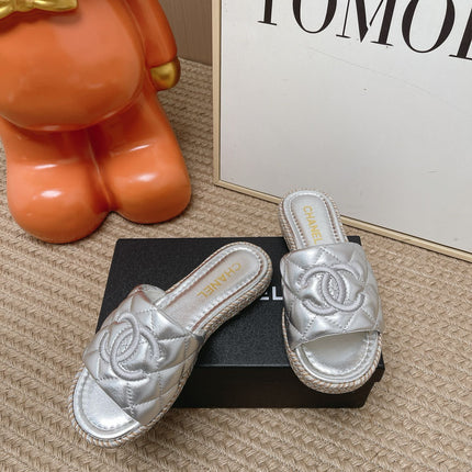 CHANEL 26S WEDGE SANDALS IN SILVER LAMBSKIN