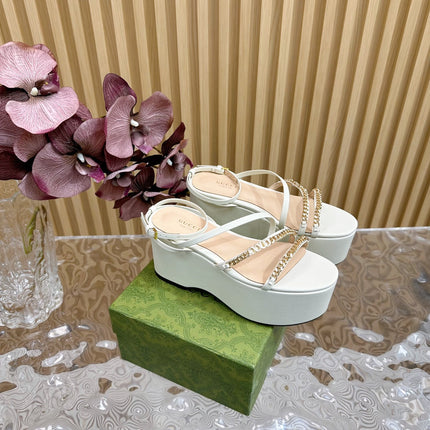 GG PLATFORM SANDAL WHITE CALFSKIN WITH CHAINS