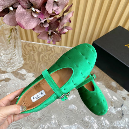 ALAIA BALLET FLATS IN EMERALD GREEN VELVET
