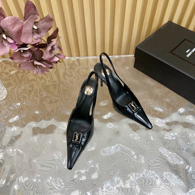 BABYLONE SLINGBACK PUMPS IN BLACK GLOSSY CALFSKIN
