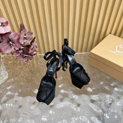 CASSIA LACE UP PLATFORM 155MM IN BLACK SATIN