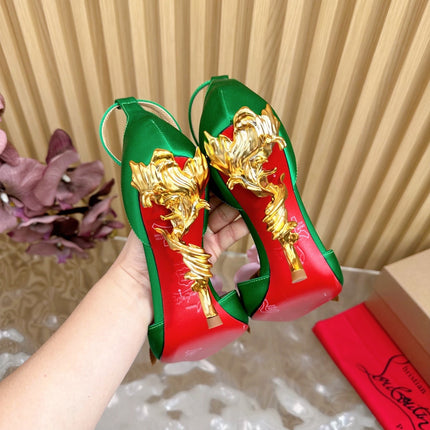 PINK BELLAROSE STRAP PUMPS 110MM IN GREEN CREPE SATIN