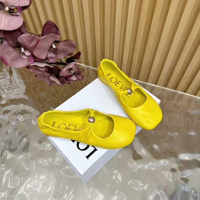 LOEWE 26S BALLET FLATS IN YELLOW CALFSKIN