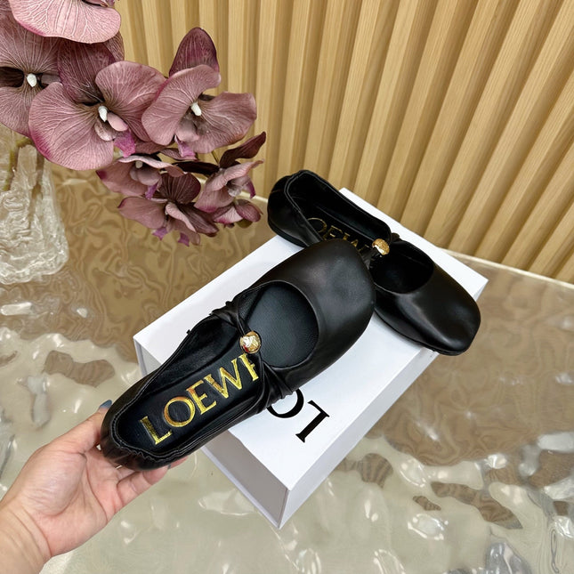 LOEWE 26S BALLET FLATS IN BLACK CALFSKIN
