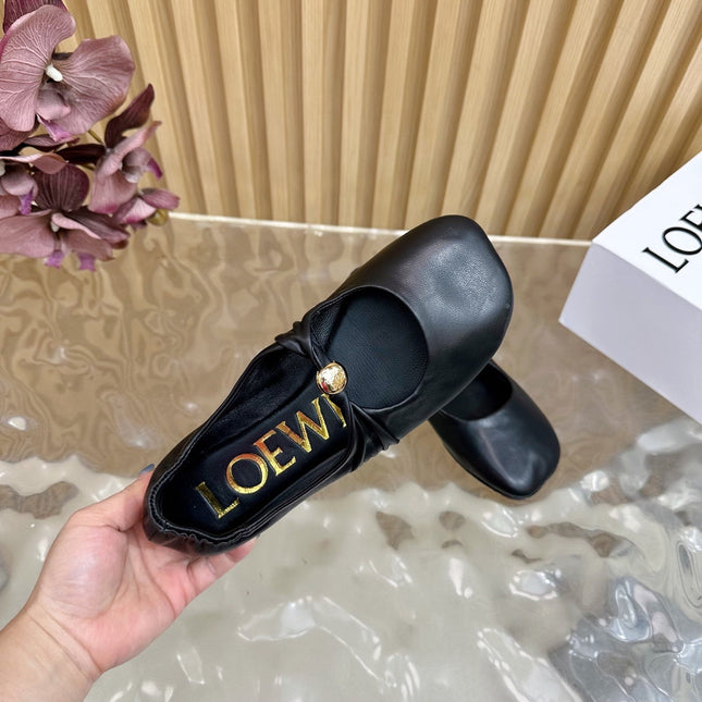 LOEWE 26S BALLET FLATS IN BLACK CALFSKIN