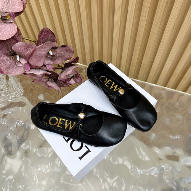 LOEWE 26S BALLET FLATS IN BLACK CALFSKIN