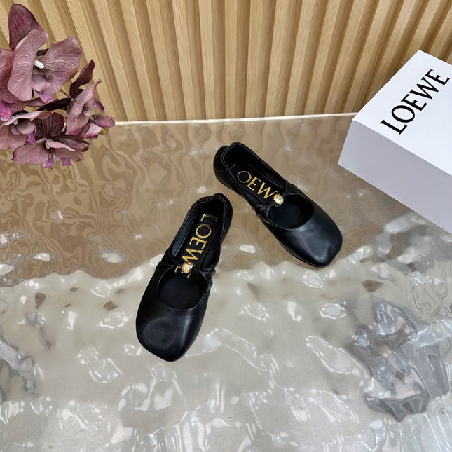 LOEWE 26S BALLET FLATS IN BLACK CALFSKIN