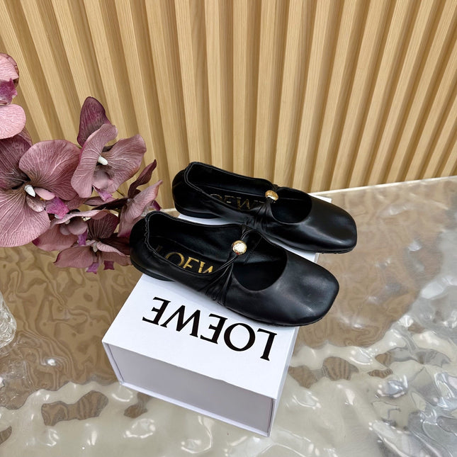 LOEWE 26S BALLET FLATS IN BLACK CALFSKIN