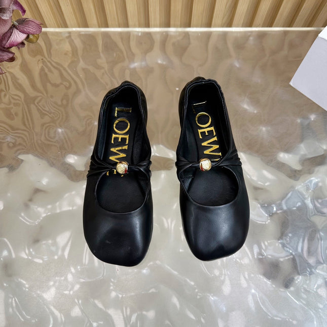 LOEWE 26S BALLET FLATS IN BLACK CALFSKIN