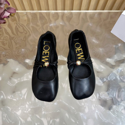 LOEWE 26S BALLET FLATS IN BLACK CALFSKIN