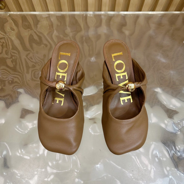 LOEWE 26S PEBBLE SOFT MULE IN BROWN LAMBSKIN GOLD HARDWARE