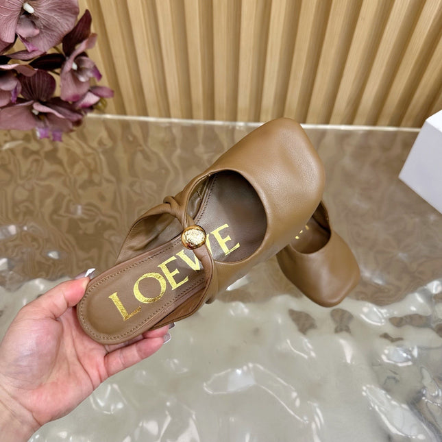 LOEWE 26S PEBBLE SOFT MULE IN BROWN LAMBSKIN GOLD HARDWARE