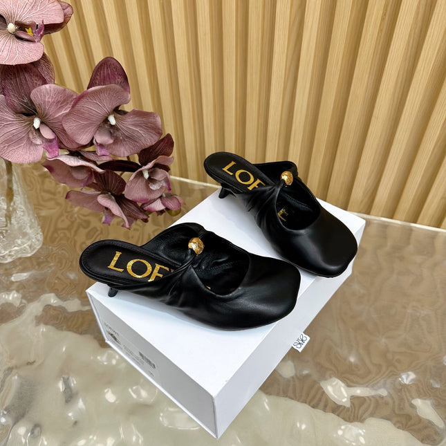 LOEWE 26S PEBBLE SOFT MULE IN BLACK LAMBSKIN GOLD HARDWARE