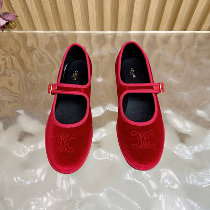 CELINE 26S MARY JANE FLATS IN RED VELVET