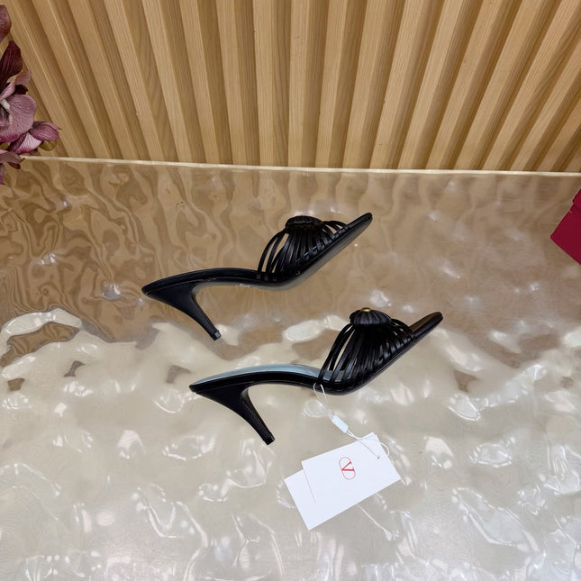 VALENTINO 25S HIGH HEELS WITH THIN STRAPS 80 MM IN BLACK LAMBSKIN