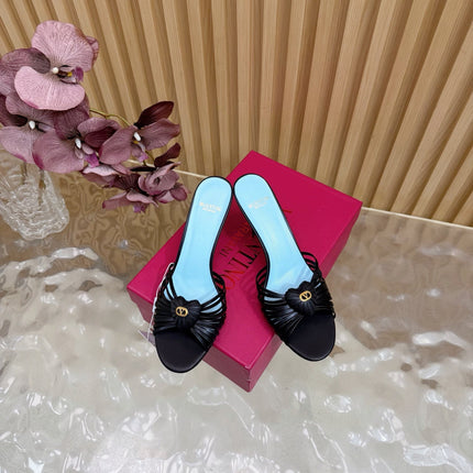 VALENTINO 25S HIGH HEELS WITH THIN STRAPS 80 MM IN BLACK LAMBSKIN