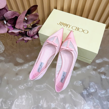 JIMMY CHOO 26S FLATS IN LIGHT PINK MESH AND SATIN