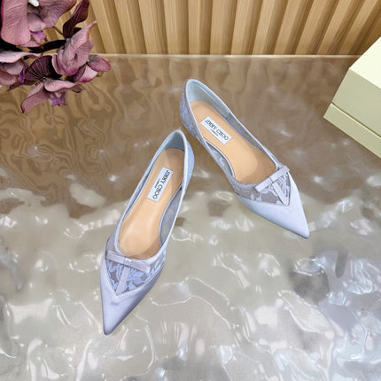 JIMMY CHOO 26S FLATS IN PASTEL BLUE LACE AND SATIN