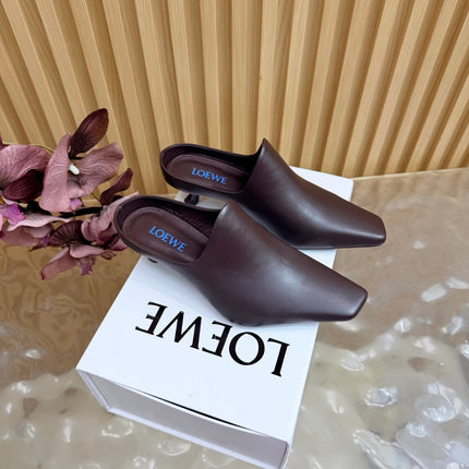 LOEWE 26S EMILY MULE 45MM IN DARK BROWN CALFSKIN
