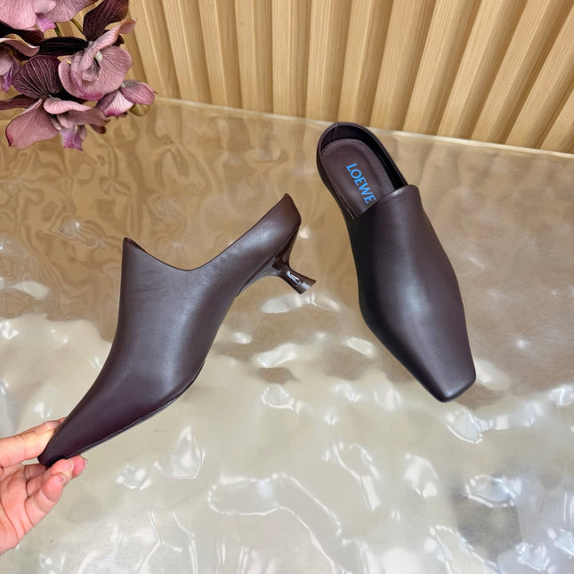 LOEWE 26S EMILY MULE 45MM IN DARK BROWN CALFSKIN