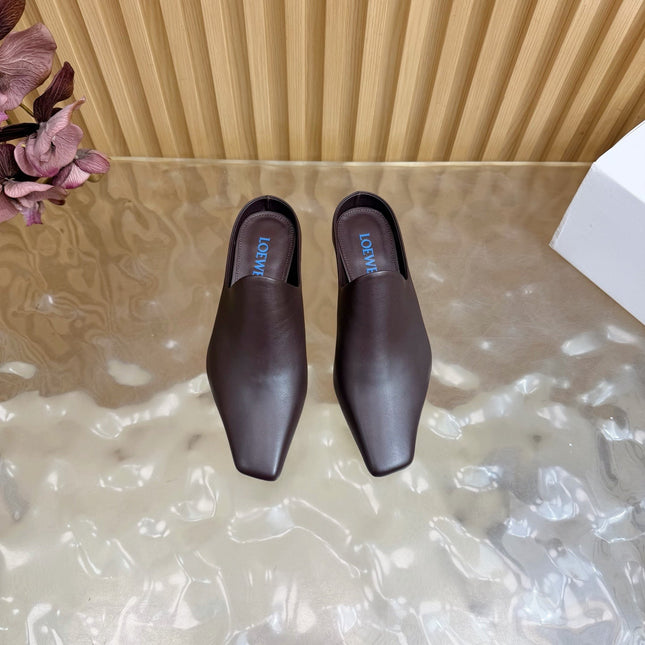 LOEWE 26S EMILY MULE 45MM IN DARK BROWN CALFSKIN
