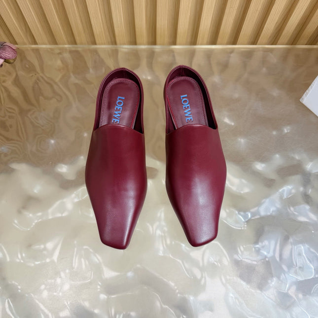 LOEWE 26S EMILY MULE 45MM IN BURGUNDY RED CALFSKIN