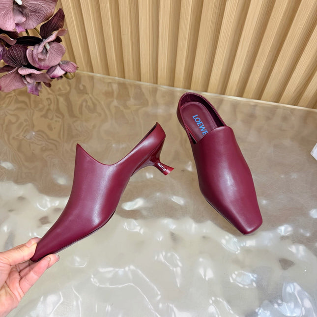LOEWE 26S EMILY MULE 45MM IN BURGUNDY RED CALFSKIN