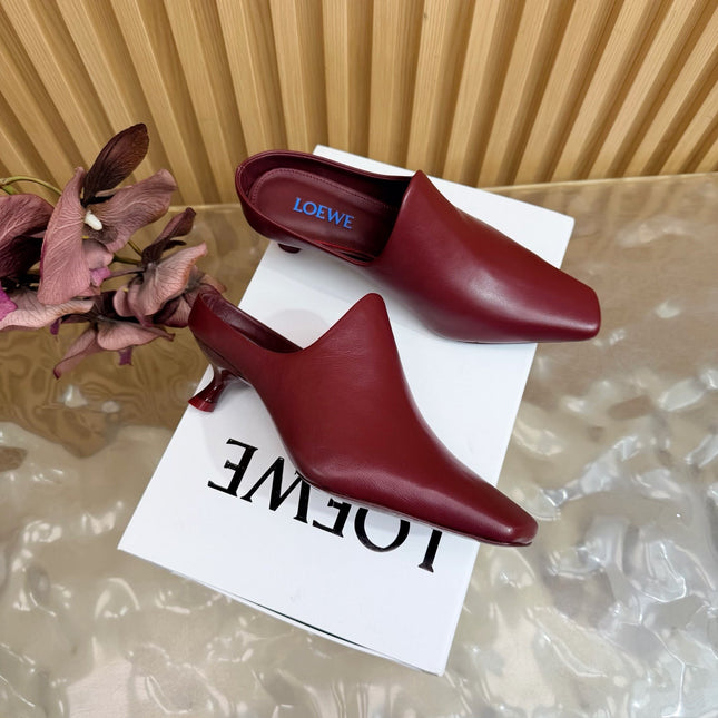 LOEWE 26S EMILY MULE 45MM IN BURGUNDY RED CALFSKIN