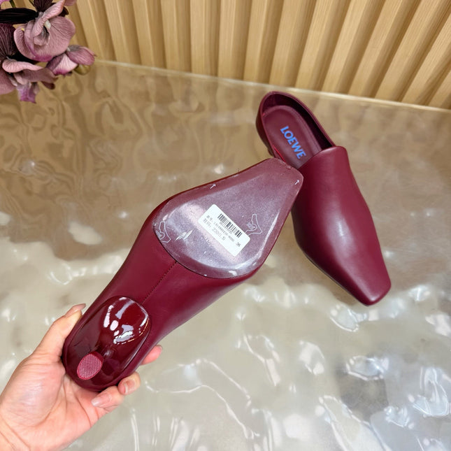 LOEWE 26S EMILY MULE 45MM IN BURGUNDY RED CALFSKIN
