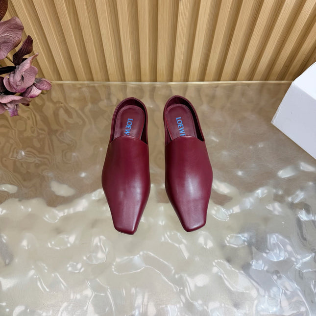 LOEWE 26S EMILY MULE 45MM IN BURGUNDY RED CALFSKIN