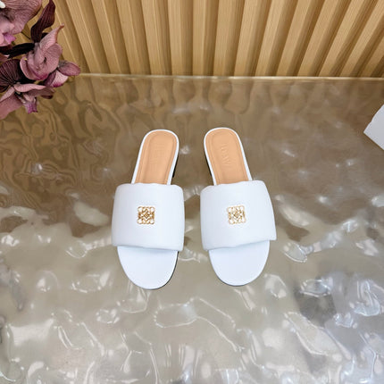 LOEWE 26S SLIDE SANDALS IN WHITE ANAGRAM PADDED LAMBSKIN