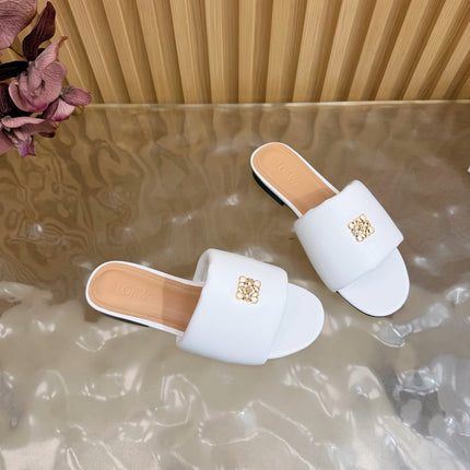 LOEWE 26S SLIDE SANDALS IN WHITE ANAGRAM PADDED LAMBSKIN